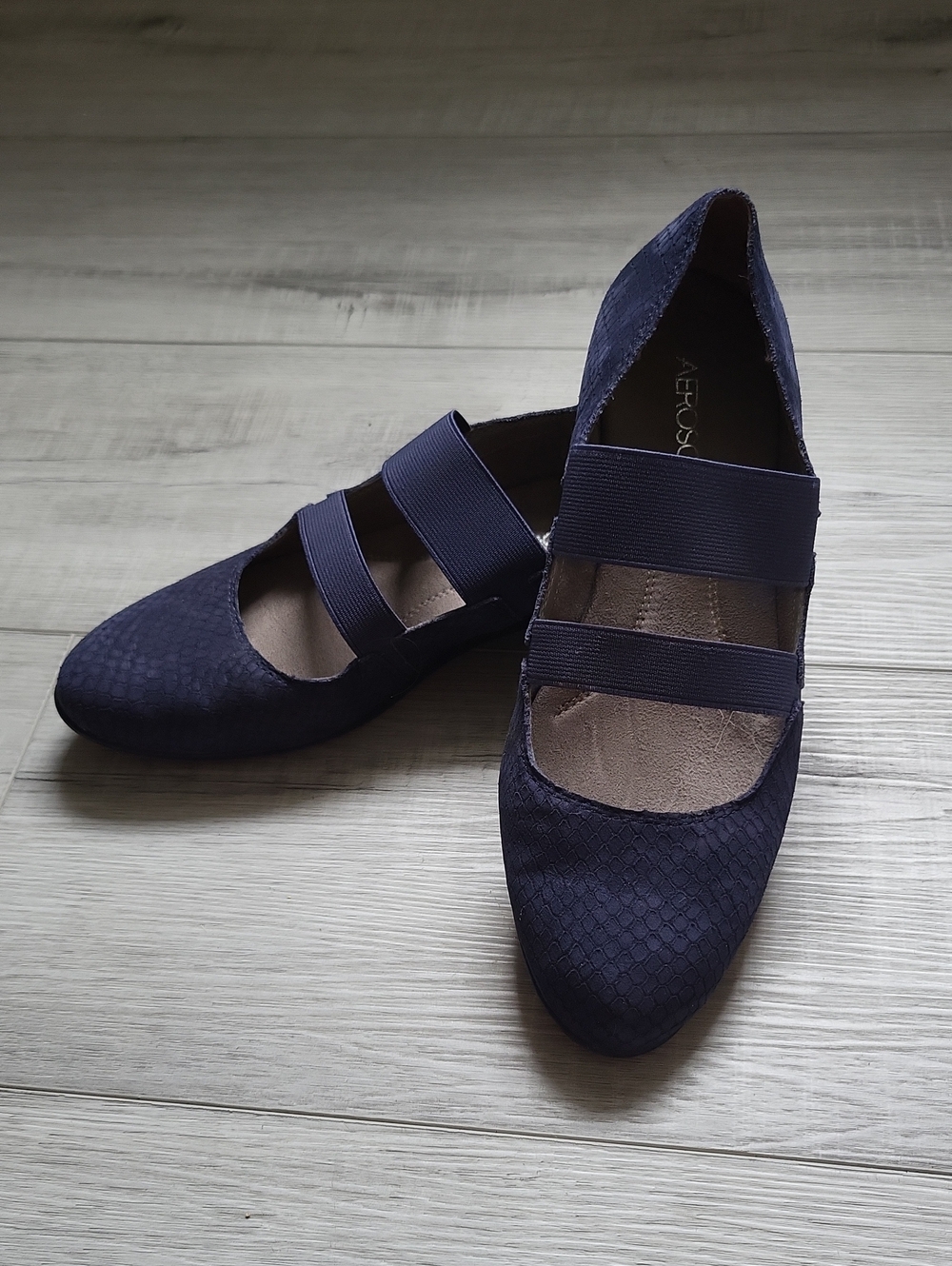 Aerosoles Navy Textured Mary Jane Flats with Dual Elastic Straps - Picture 9 of 10